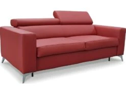 Canapé 3 Places Convertible En Cuir Italien De Luxe MOVIDA, Rouge Foncé -Accueil-Canapé canape 12328683