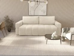 Canapé 3 Places Convertible En Tissu Bouclette Crème ISSORO