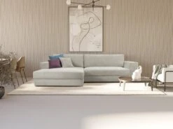 Canapé D'angle Gauche En Velours Côtelé Gris CURIPINA