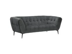 Canapé 2 Places Velours Gris Capitonné Et Piètement Métal Noir - BRIO