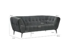 Canapé 2 Places Velours Gris Capitonné Et Piètement Métal Noir - BRIO -Accueil-Canapé canape 12405791