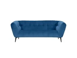 Canapé 2 Places Velours Bleu Capitonné Et Piètement Métal Noir - BRIO -Accueil-Canapé canape 12405797