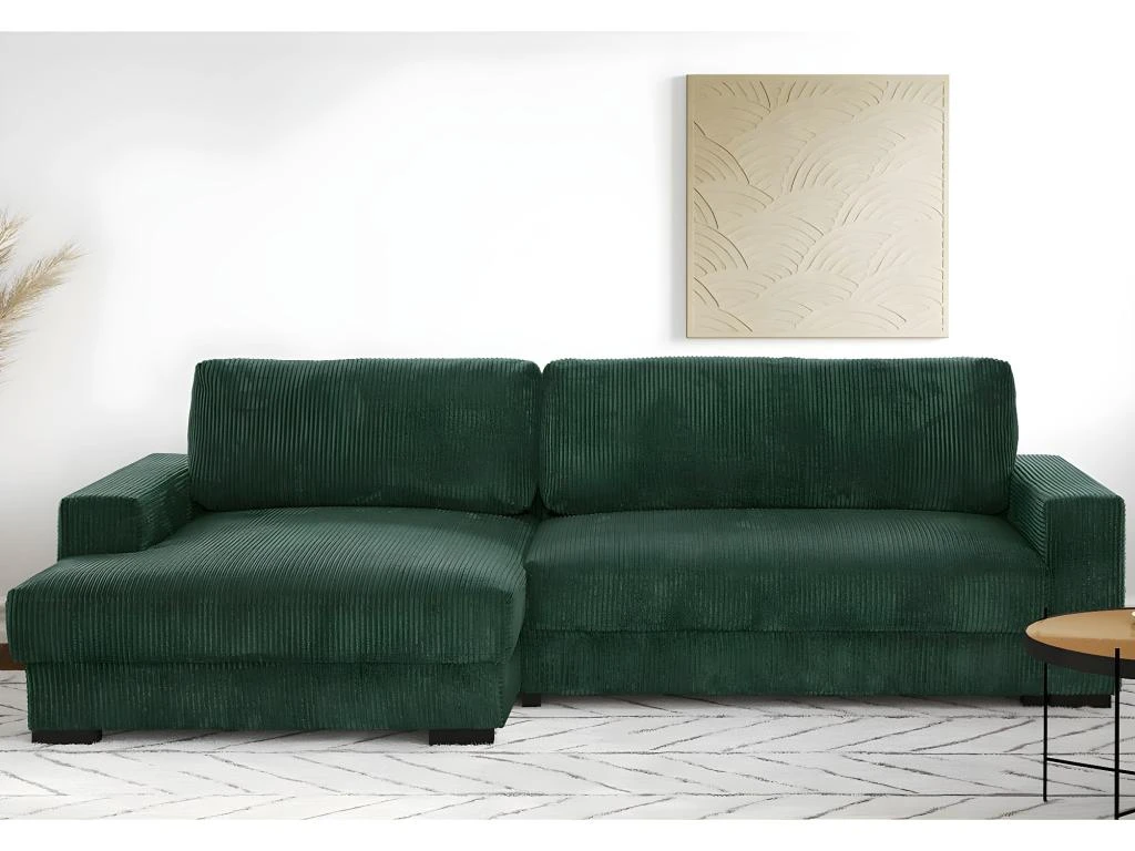Canapé D'angle à Gauche Convertible 3 Places Avec Coffre En Velours Côtelé Vert Foncé - Arty 4 Canapé D'angle à Gauche Convertible 3 Places Avec Coffre En Velours Côtelé Vert Foncé - Arty – Image 2