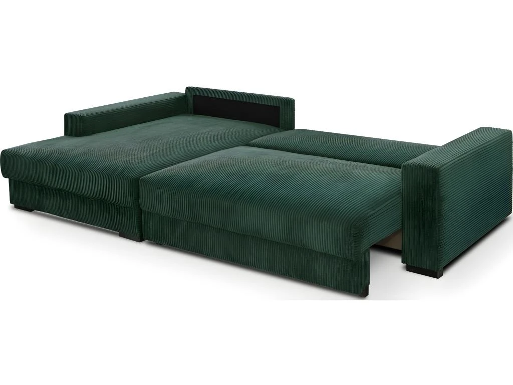 Canapé D'angle à Gauche Convertible 3 Places Avec Coffre En Velours Côtelé Vert Foncé - Arty 6 Canapé D'angle à Gauche Convertible 3 Places Avec Coffre En Velours Côtelé Vert Foncé - Arty – Image 4
