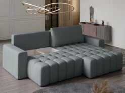 Canapé D'angle Droit Convertible En Velours Gris ESILIA -Accueil-Canapé canape 12486301