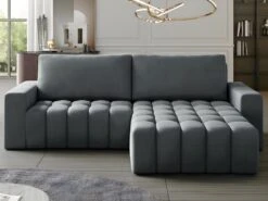 Canapé D'angle Droit Convertible En Velours Gris ESILIA -Accueil-Canapé canape 12486637