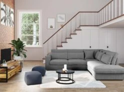 Grand Canapé D'angle Droit En Velours Côtelé Gris MONDOVI