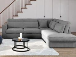 Grand Canapé D'angle Droit En Velours Côtelé Gris MONDOVI -Accueil-Canapé canape 12559089