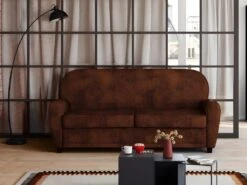 Canapé Club 3 Places Convertible RICKY En Microfibre Aspect Cuir Vieilli -Accueil-Canapé canape 12564859