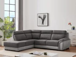 Canapé D'angle Gauche En Tissu Bicolore Anthracite Et Gris Clair YOLANDA