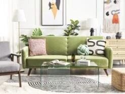 Canapé Convertible 3 Places En Velours Vert Olive SENJA