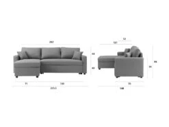 Canapé D'angle Convertible Grand Couchage + Coffre 3 Places Owens - Tissu Gris - L 228 X P 148 X H 86 Cm -Accueil-Canapé canape 12598917