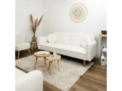 FLIP - Canapé Convertible Bois D'Eucalyptus Tissu Blanc -Accueil-Canapé canape 12599043