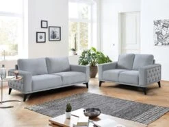 Canapé 2 Places En Velours Gris Clair AZILIS