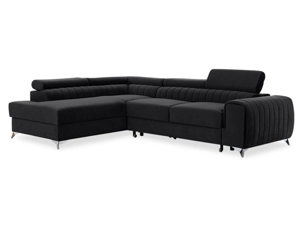 Canapé D'angle Gauche Convertible Isaac Velours Noir 4 Canapé D'angle Gauche Convertible Isaac Velours Noir – Image 2