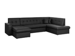 Canapé Convertible Panoramique 7 Places - Simili Noir - Contemporain - L 301 X P 189 X H 81 Cm - ROMAN