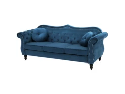 Canapé Chesterfield 3 Places En Velours Bleu SKIEN -Accueil-Canapé canape 12866315