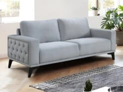 Canapé 3 Places En Velours Gris Clair AZILIS -Accueil-Canapé canape 12872825