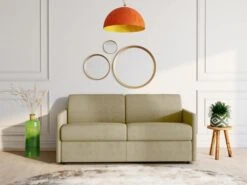 Canapé 4 Places Convertible Express En Tissu CALIFE - Crème - Couchage 160 Cm - Matelas 14 Cm