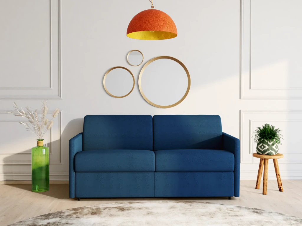 Canapé 4 Places Convertible Express En Tissu CALIFE - Bleu Foncé - Couchage 160 Cm - Matelas 14 Cm 3 Canapé 4 Places Convertible Express En Tissu CALIFE - Bleu Foncé - Couchage 160 Cm - Matelas 14 Cm