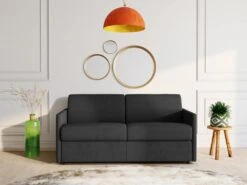 Canapé 4 Places Convertible Express En Tissu CALIFE - Gris - Couchage à Lattes Larges 160 Cm - Matelas 14 Cm