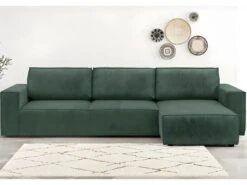 Canapé D'angle Convertible Réversible 5 Places Avec Coffre De Rangement En Velours Fines Côtes Vert - Harper