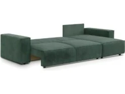 Canapé D'angle Convertible Réversible 5 Places Avec Coffre De Rangement En Velours Fines Côtes Vert - Harper -Accueil-Canapé canape 12952949