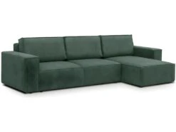 Canapé D'angle Convertible Réversible 5 Places Avec Coffre De Rangement En Velours Fines Côtes Vert - Harper -Accueil-Canapé canape 12952953