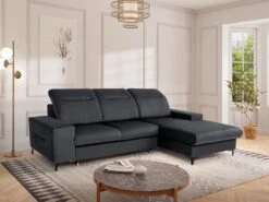 Canapé D'angle Droit Convertible En Velours Gris Anthracite SANTANA