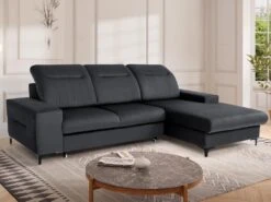 Canapé D'angle Droit Convertible En Velours Gris Anthracite SANTANA -Accueil-Canapé canape 13081363