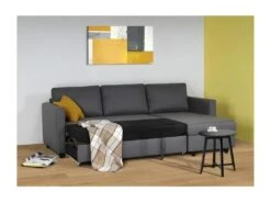 Canapé D'angle Convertible Réversible 3 Places - Tissu Gris - Contemporain - L 222 X P 150 X H 86 Cm - CATS -Accueil-Canapé canape 13084215