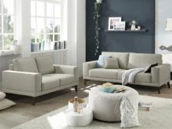 Canapé 2 Places En Tissu Gris Avec Pieds En Bois MOSSEA