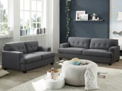 Canapé 2 Places En Tissu Gris Anthracite ROLLY