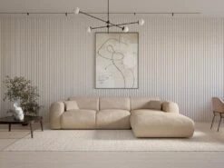 Grand Canapé D'angle Droit En Tissu Texturé Beige POGNI