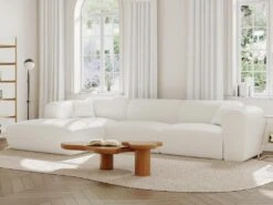 Grand Canapé D'angle Gauche En Tissu Bouclette Blanc POGNI -Accueil-Canapé canape 13181603