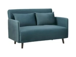 Belushi - Canapé Convertible 2 Places En Velours (L120cm) - Couleur - Bleu Canard