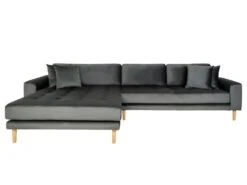 Lido - Canapé D'angle Gauche En Velours L290cm - Couleur - Gris