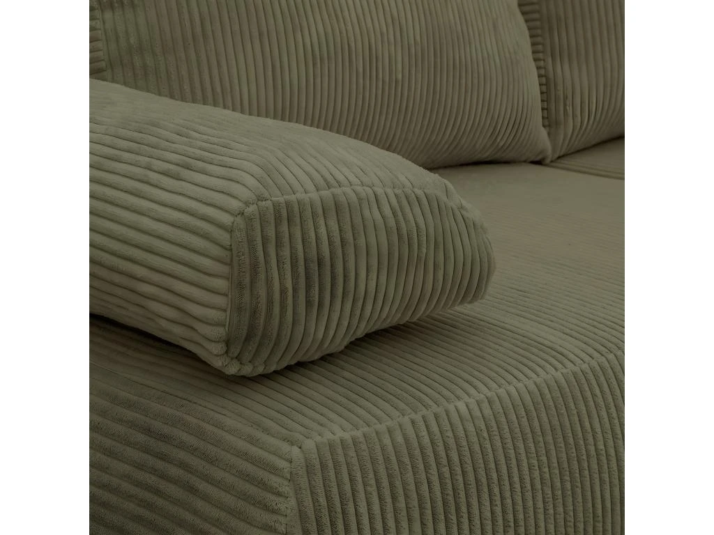 Canapé Convertible 3 Places Avec Coffre De Rangement En Velours Côtelé Vert Kaki - Laria 6 Canapé Convertible 3 Places Avec Coffre De Rangement En Velours Côtelé Vert Kaki - Laria – Image 4