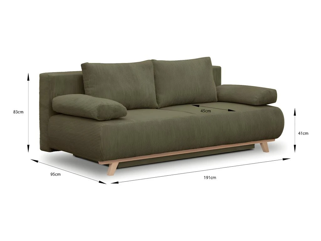 Canapé Convertible 3 Places Avec Coffre De Rangement En Velours Côtelé Vert Kaki - Laria 7 Canapé Convertible 3 Places Avec Coffre De Rangement En Velours Côtelé Vert Kaki - Laria – Image 5