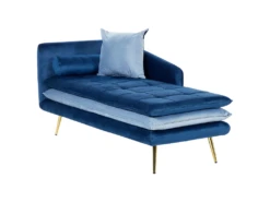 Chaise Longue Côté Gauche En Velours Bleu Et Pieds Dorés GONESSE 14 Chaise Longue Côté Gauche En Velours Bleu Et Pieds Dorés GONESSE -Accueil-Canapé canape 13529515