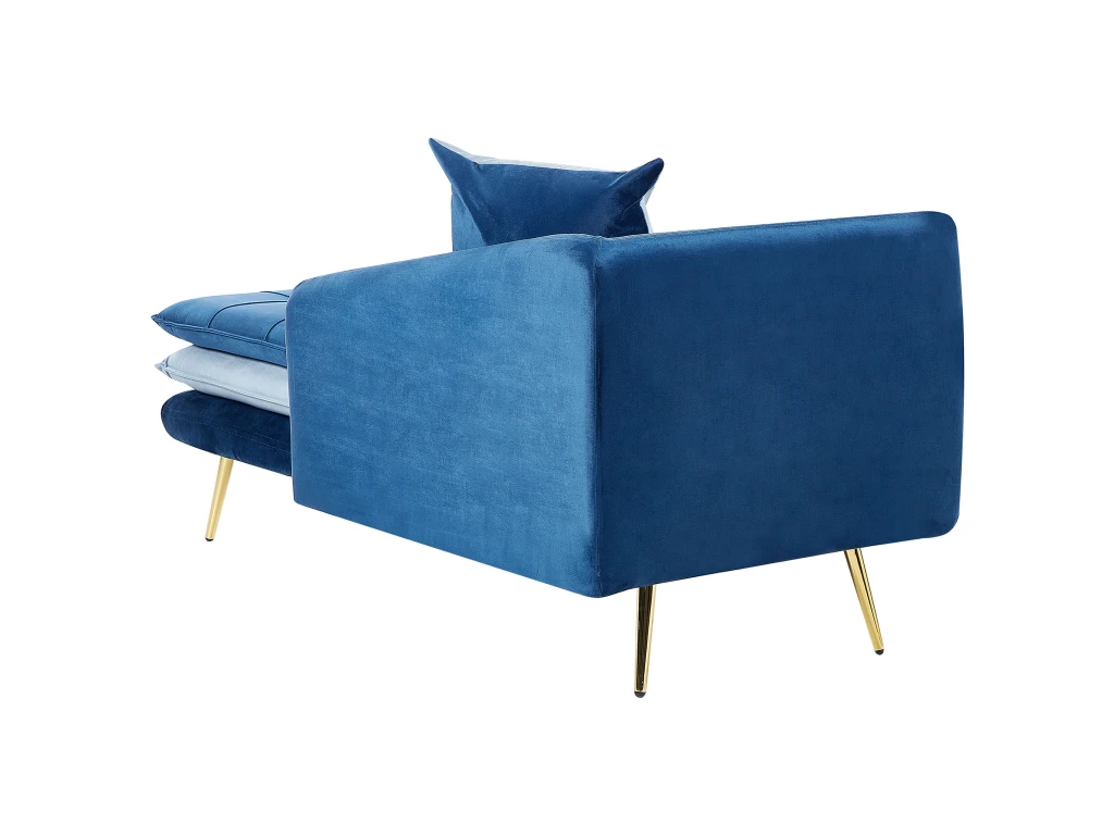 Chaise Longue Côté Gauche En Velours Bleu Et Pieds Dorés GONESSE 7 Chaise Longue Côté Gauche En Velours Bleu Et Pieds Dorés GONESSE – Image 5