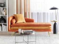 Chaise Longue Côté Gauche En Velours Orange Et Pieds Dorés GONESSE