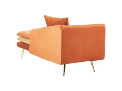 Chaise Longue Côté Gauche En Velours Orange Et Pieds Dorés GONESSE -Accueil-Canapé canape 13529535