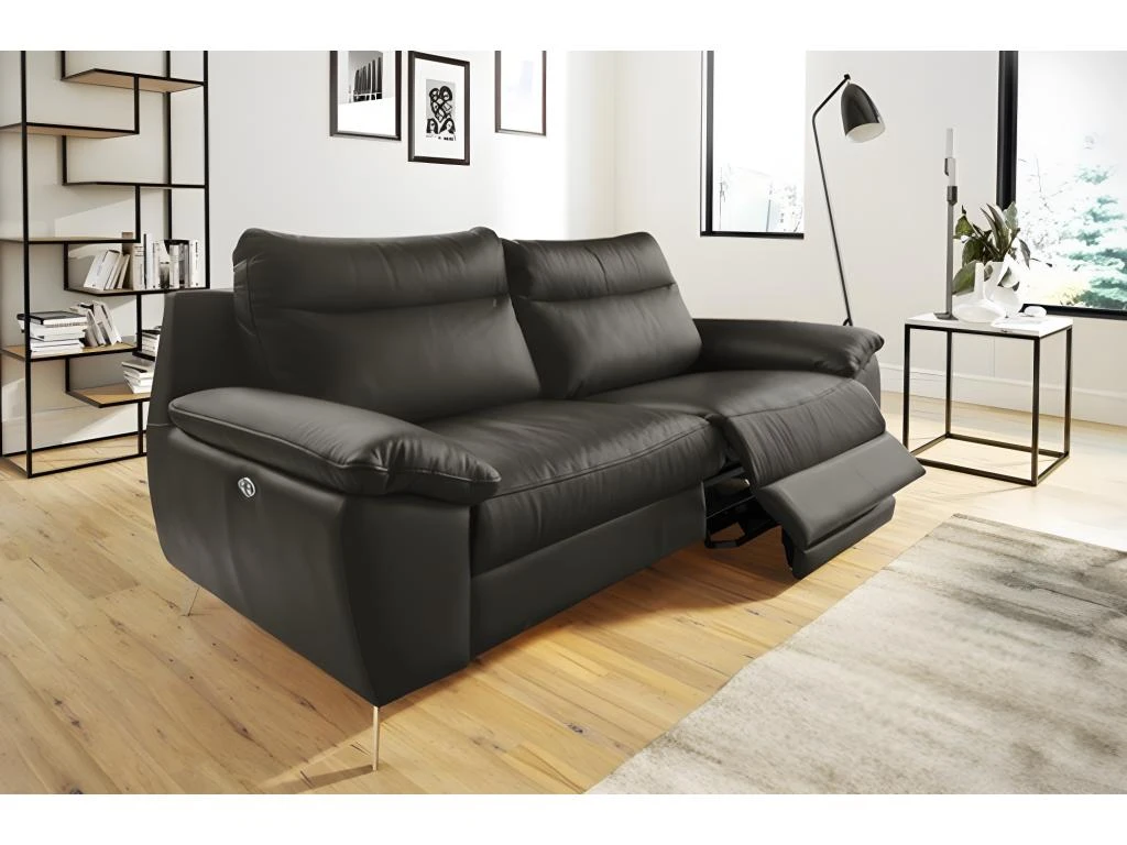 Canapé 3 Places Avec 2 Relax électriques En 100% Tout Cuir épais De Luxe Italien, PERINI, Anthracite 4 Canapé 3 Places Avec 2 Relax électriques En 100% Tout Cuir épais De Luxe Italien, PERINI, Anthracite – Image 2