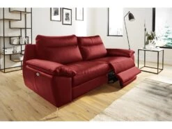 Canapé 3 Places Avec 2 Relax électriques En 100% Tout Cuir épais De Luxe Italien, PERINI, Rouge Foncé