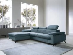Canapé D'angle Gauche Convertible En Velours Bleu Ciel SAMARA De Pascal Morabito