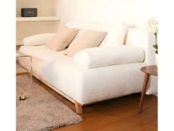 Canapé Convertible 3 Places Avec Coffre De Rangement En Tissu Bouclette écru - Laria -Accueil-Canapé canape 13610897