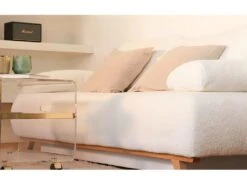 Canapé Convertible 3 Places Avec Coffre De Rangement En Tissu Bouclette écru - Laria -Accueil-Canapé canape 13610899