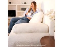 Canapé Convertible 3 Places Avec Coffre De Rangement En Tissu Bouclette écru - Laria -Accueil-Canapé canape 13610901