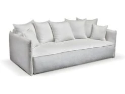 Canapé Convertible 3 Places Avec Coffre Dany Tissu Boucle Blanc Cassé